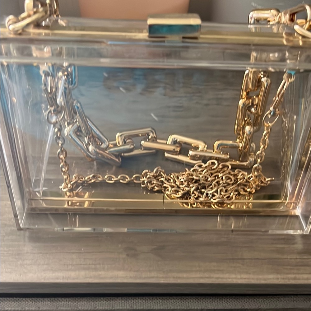 Clear Acrylic Box Clutch with Gold Chain